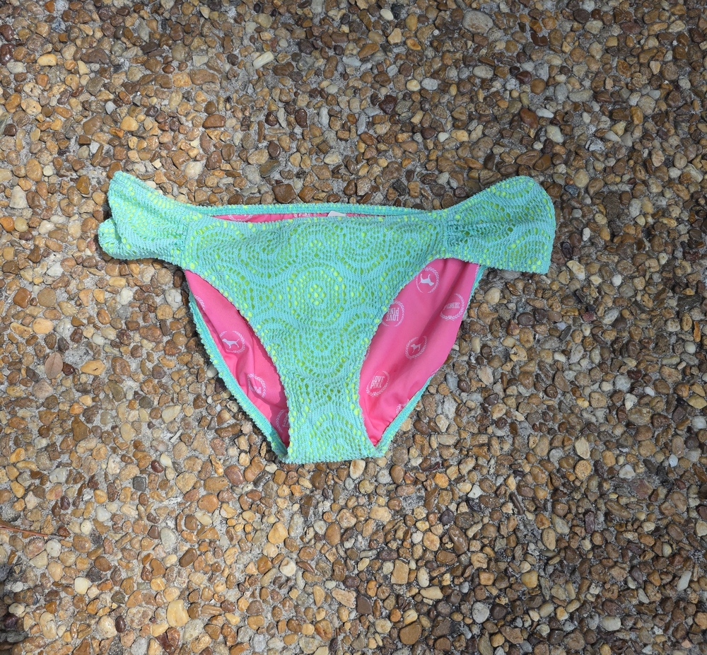 PINK Victoria's Secret Mint Green Crochet Bikini Bottom with Pink Lining